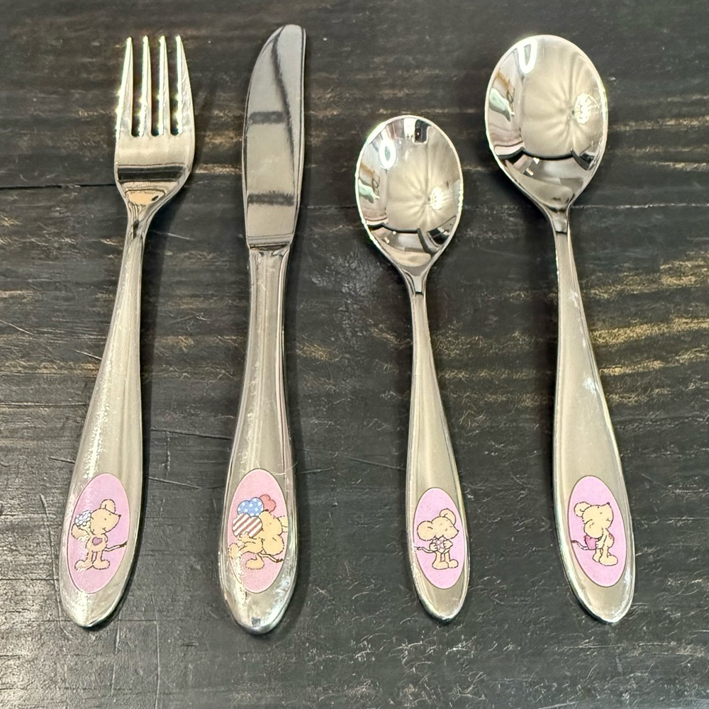 RARE Vintage WMF  Cromargan Children's Cutlery The Kitchen Mouse 4 Pc Set